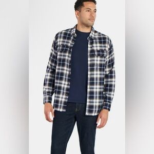 NWT George Casual Double Pocket Plaid Flannel Shirt in Blue, Brown & White Sz XL